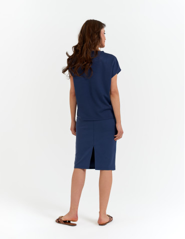 Spódnice damskie - Spódnica damska ołówkowa dzianinowa z wiskozy NIEBIESKI - produkt 7