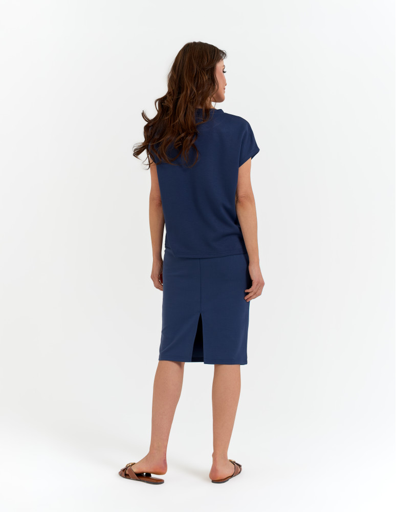 Spódnice damskie - Spódnica damska ołówkowa dzianinowa z wiskozy NIEBIESKI - produkt moraj.pl 7