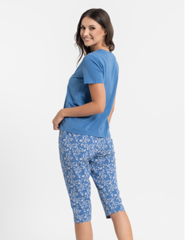 Piżama damska bawełniana z krótkim rękawem w kwiatki  - produkt 2