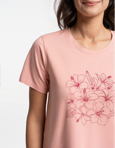 Koszula nocna damska bawełniana z kwiatowym nadrukiem  - produkt 2