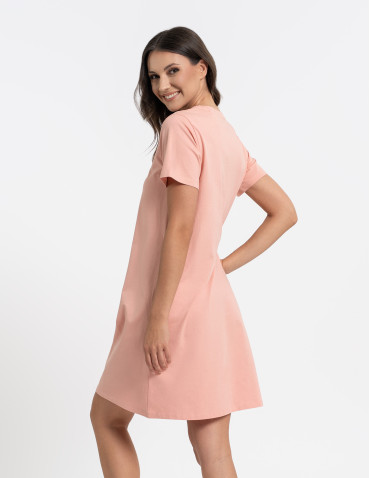 Koszule nocne z krótkim rękawem - Koszula nocna damska bawełniana z kwiatowym nadrukiem RÓŻOWY - produkt 4