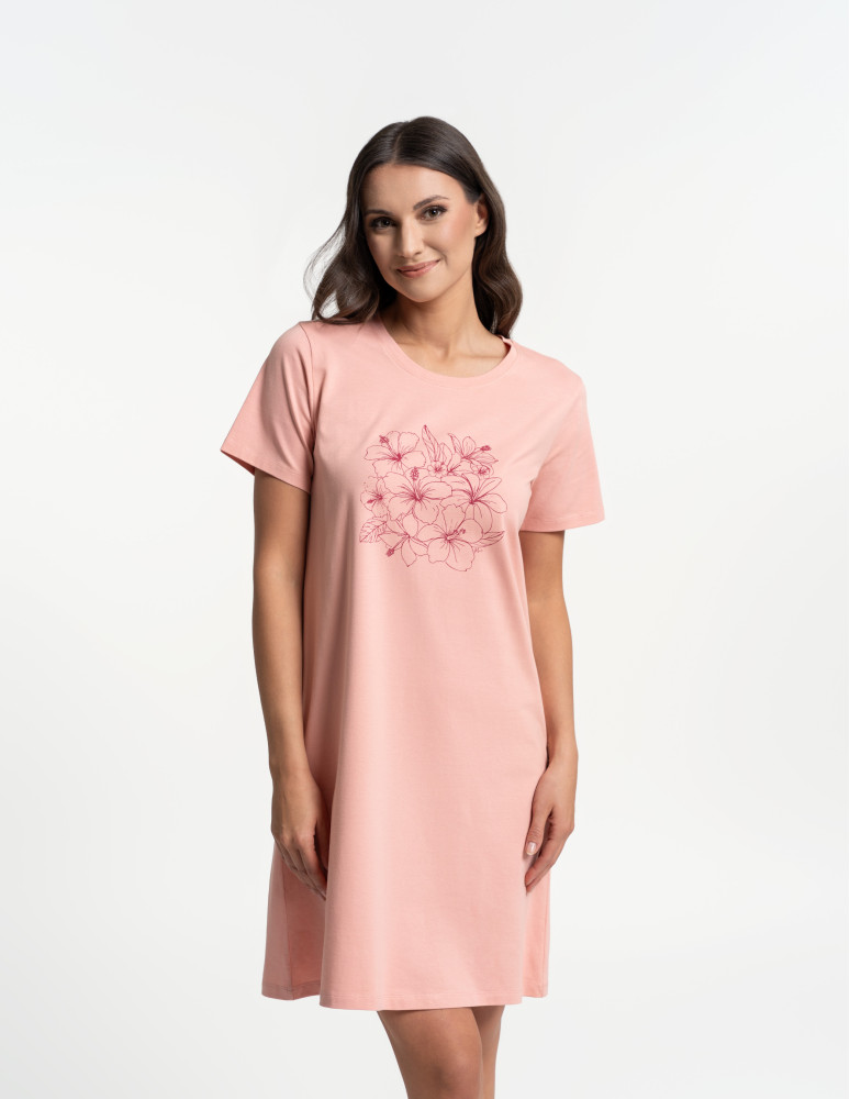 Koszule nocne z krótkim rękawem - Koszula nocna damska bawełniana z kwiatowym nadrukiem RÓŻOWY  - produkt moraj.pl 7