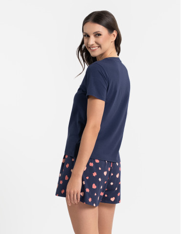 Piżama damska z krótkim rękawem i szortami - GRANATOWY - produkt 2