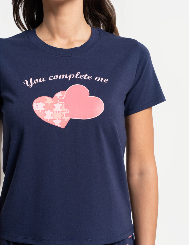 Piżamy z krótkim rękawem - Piżama damska z krótkim rękawem i szortami GRANATOWY  - produkt moraj.pl 3