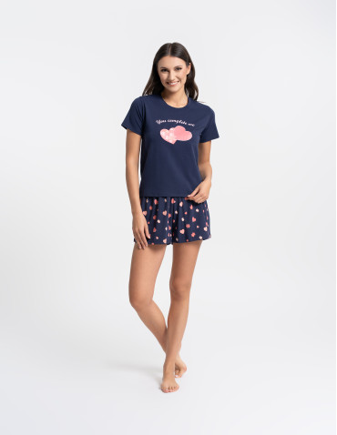 Piżamy z krótkim rękawem - Piżama damska z krótkim rękawem i szortami GRANATOWY - produkt 4