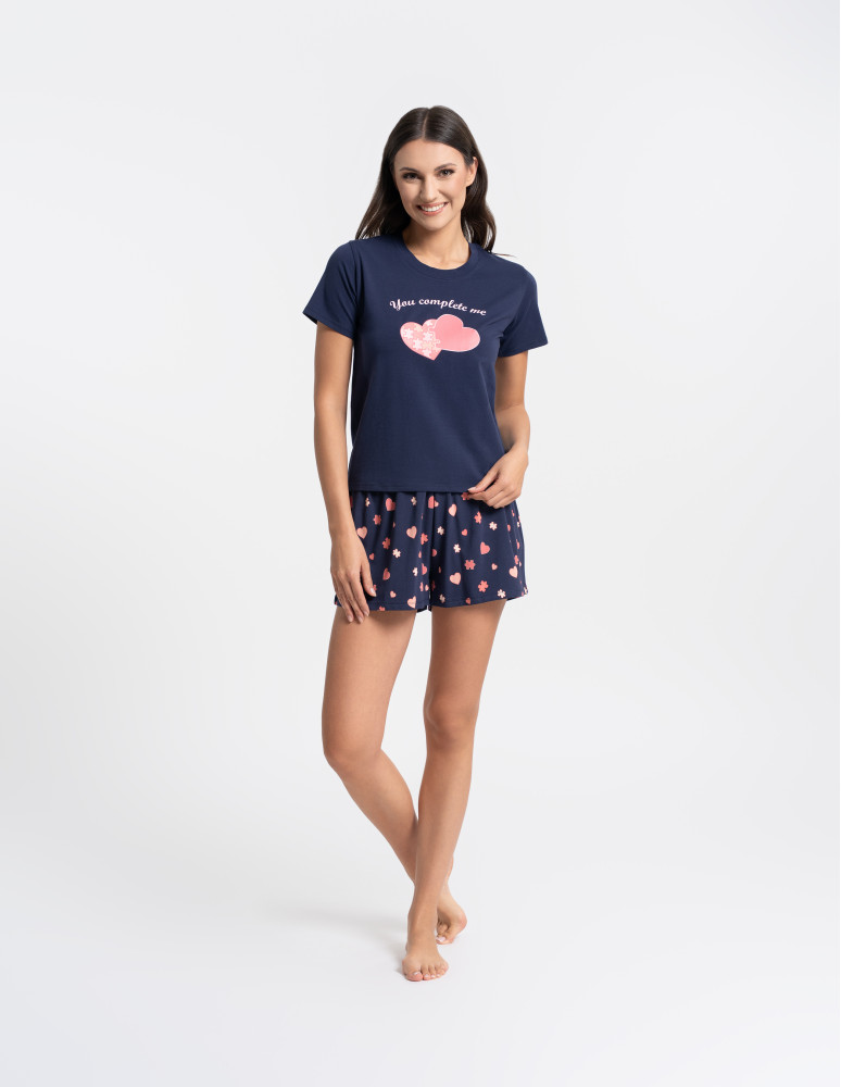 Piżamy z krótkim rękawem - Piżama damska z krótkim rękawem i szortami GRANATOWY  - produkt moraj.pl 4
