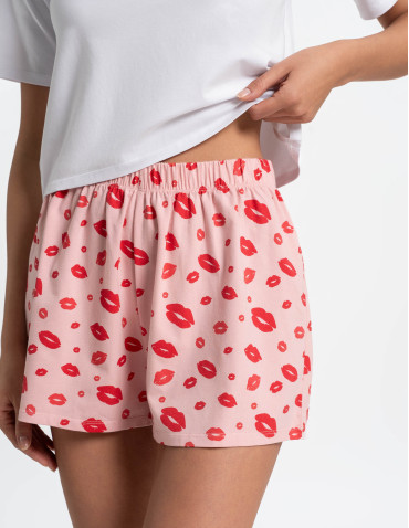 Piżamy z krótkim rękawem - Piżama damska z krótkim rękawem i szortami w usta RÓŻOWY - produkt 4