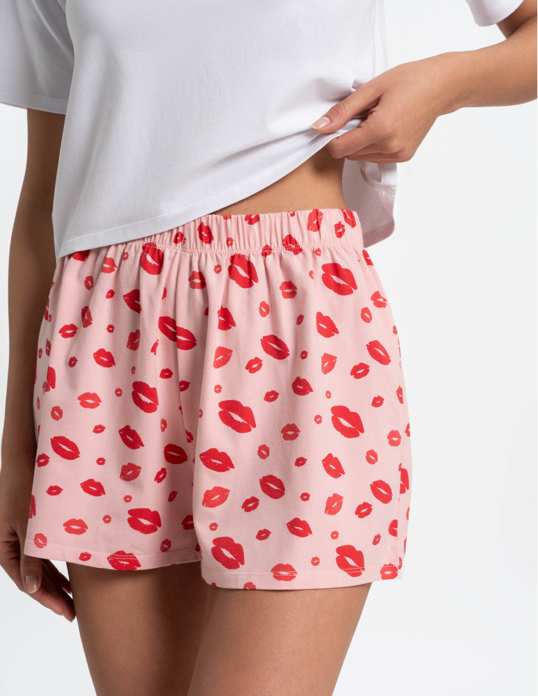 Piżamy z krótkim rękawem - Piżama damska z krótkim rękawem i szortami w usta RÓŻOWY  - produkt moraj.pl 4