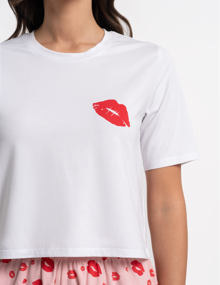 Piżamy z krótkim rękawem - Piżama damska z krótkim rękawem i szortami w usta RÓŻOWY  - produkt moraj.pl 5