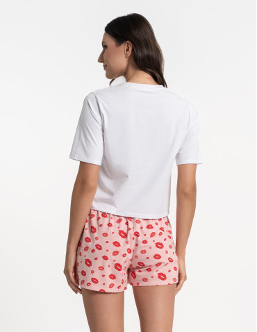 Piżamy z krótkim rękawem - Piżama damska z krótkim rękawem i szortami w usta RÓŻOWY - produkt 6