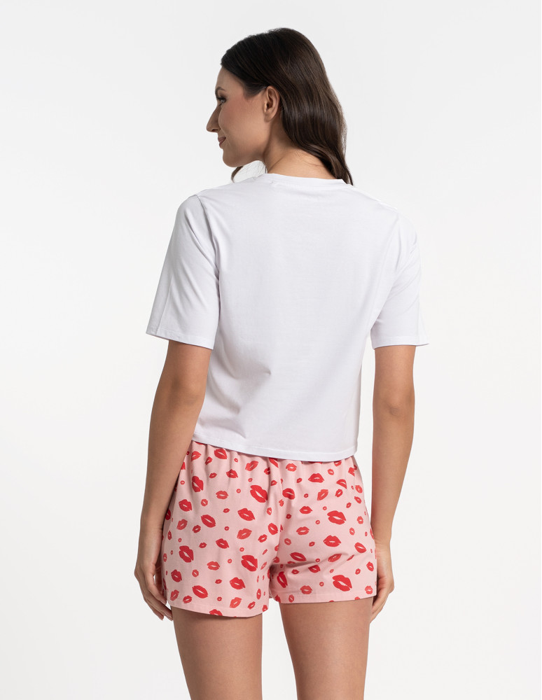 Piżamy z krótkim rękawem - Piżama damska z krótkim rękawem i szortami w usta RÓŻOWY  - produkt moraj.pl 6