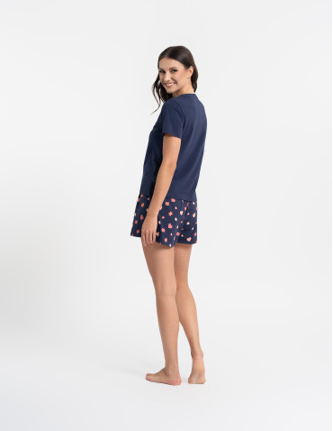 Piżamy z krótkim rękawem - Piżama damska z krótkim rękawem i szortami GRANATOWY - produkt 6