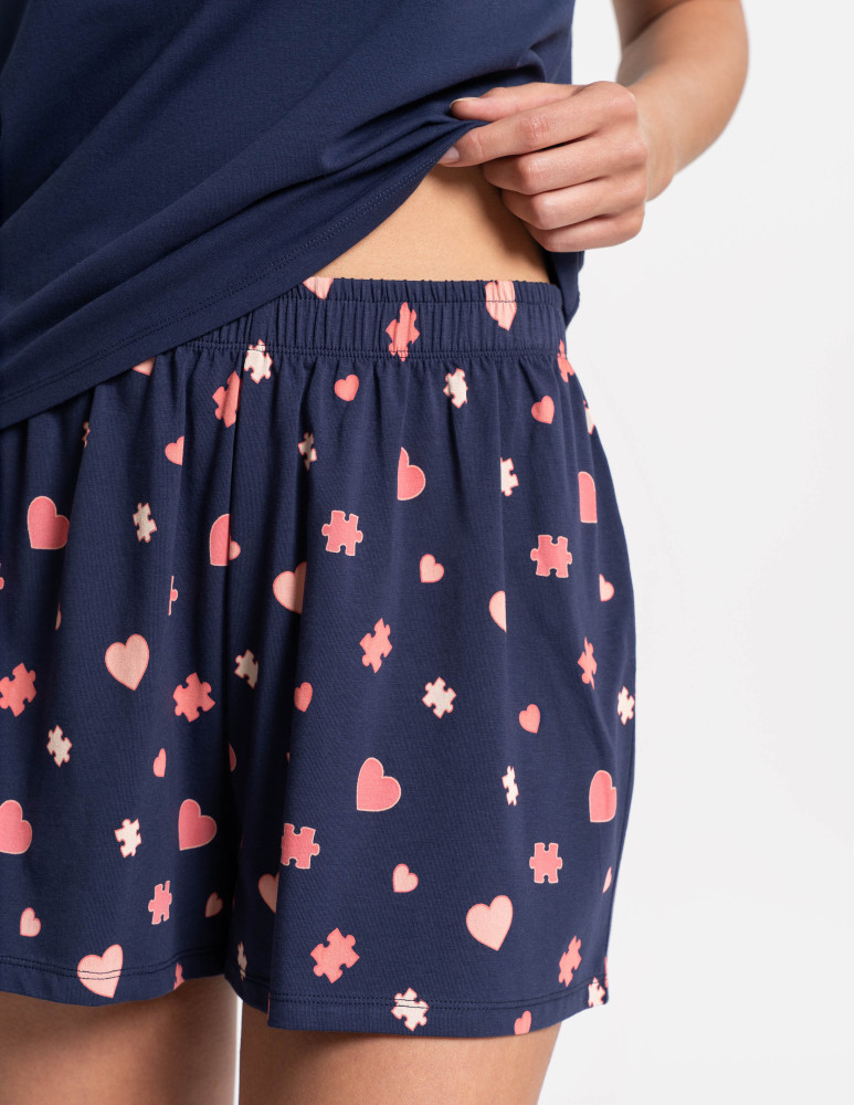 Piżamy z krótkim rękawem - Piżama damska z krótkim rękawem i szortami GRANATOWY  - produkt moraj.pl 7