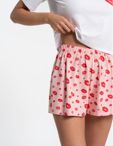 Piżamy z krótkim rękawem - Piżama damska z krótkim rękawem i szortami w usta RÓŻOWY - produkt 7