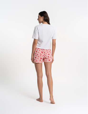 Piżamy z krótkim rękawem - Piżama damska z krótkim rękawem i szortami w usta RÓŻOWY - produkt 10