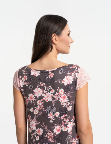 Koszule nocne z krótkim rękawem - Koszula nocna damska z krótkim rękawem wiskozowa z koronką WZÓR 1 - produkt 4