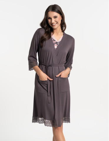 Nowości - Szlafrok damski cienki z wiskozy z koronkowym wykończeniem WZÓR 1 - produkt 4