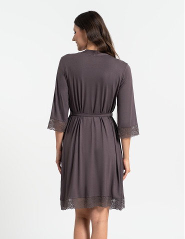 Nowości - Szlafrok damski cienki z wiskozy z koronkowym wykończeniem WZÓR 1 - produkt 5