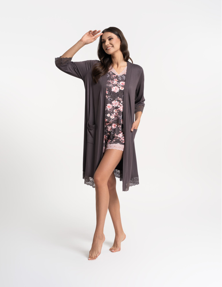 Nowości - Szlafrok damski cienki z wiskozy z koronkowym wykończeniem WZÓR 1  - produkt moraj.pl 3