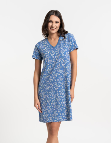 Koszula nocna damska bawełniana z krótkim rękawem w kwiatowy wzór