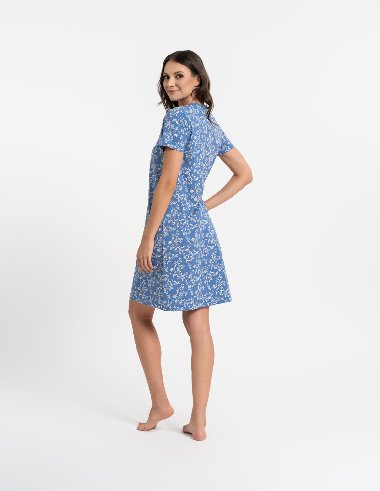 Koszule nocne z krótkim rękawem - Koszula nocna damska bawełniana z krótkim rękawem w kwiatowy wzór NIEBIESKI  - produkt moraj.pl 9