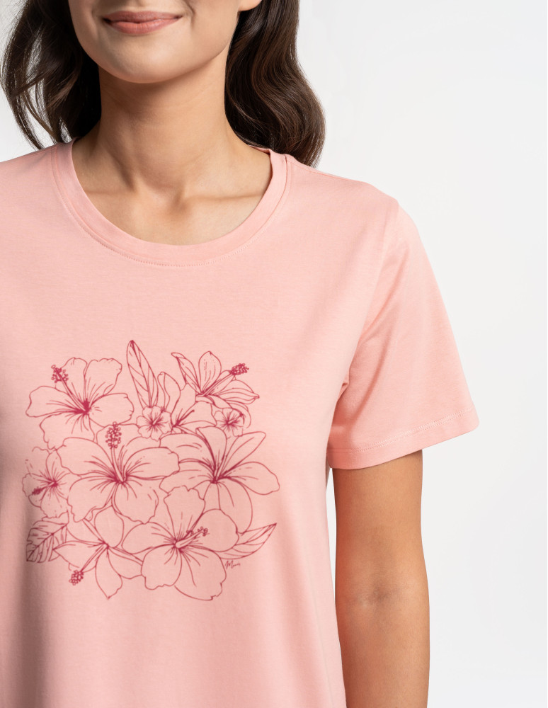 Koszule nocne z krótkim rękawem - Koszula nocna damska bawełniana z kwiatowym nadrukiem RÓŻOWY  - produkt moraj.pl 5