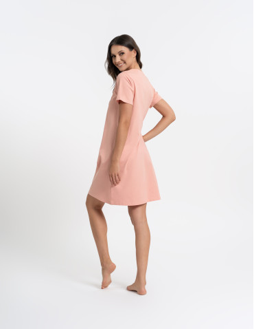 Koszule nocne z krótkim rękawem - Koszula nocna damska bawełniana z kwiatowym nadrukiem RÓŻOWY - produkt 8