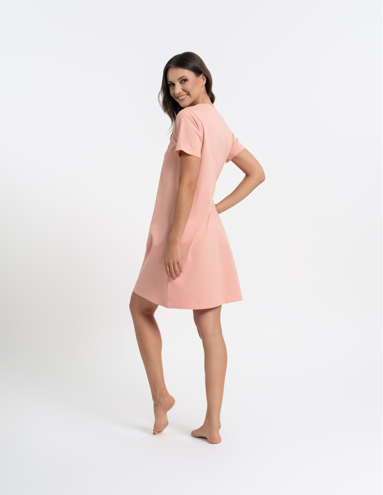 Koszule nocne z krótkim rękawem - Koszula nocna damska bawełniana z kwiatowym nadrukiem RÓŻOWY  - produkt moraj.pl 8