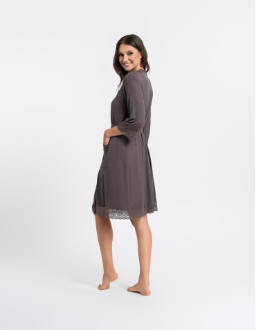 Nowości - Szlafrok damski cienki z wiskozy z koronkowym wykończeniem WZÓR 1 - produkt 7