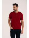 Koszulka męska bawełniana typu henley z krótkim rękawem CZERWONY