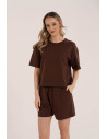 T-shirt damski o luźnym kroju z napisami BRĄZOWY