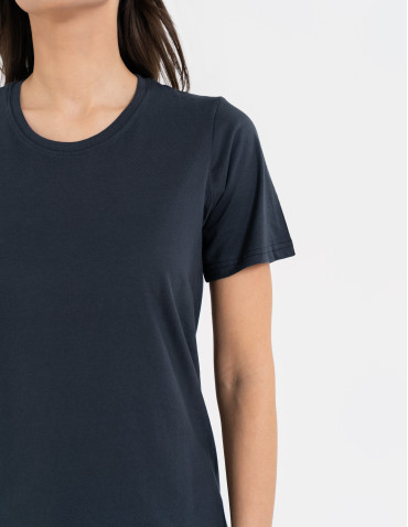 Koszulki i T-shirty - T-shirt damski bawełniany bez szwów bocznych GRANATOWY - produkt 6