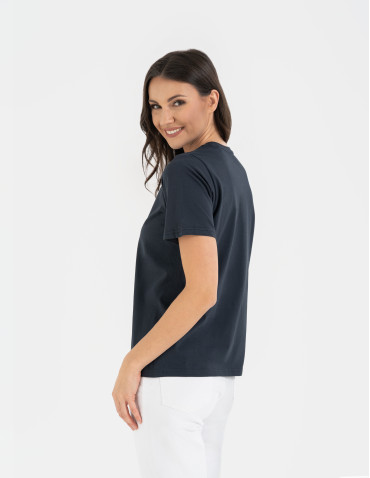 Koszulki i T-shirty - T-shirt damski bawełniany bez szwów bocznych GRANATOWY - produkt 8