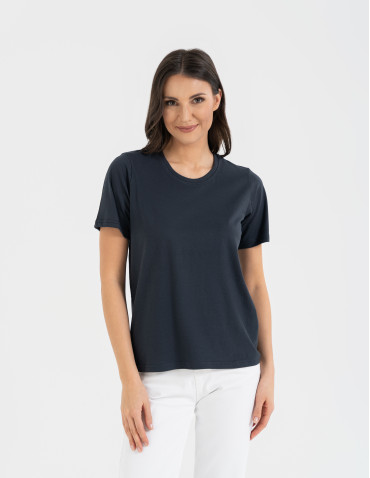 Koszulki i T-shirty - T-shirt damski bawełniany bez szwów bocznych GRANATOWY - produkt 9