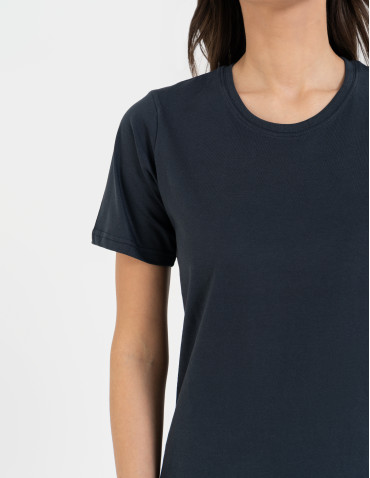 Koszulki i T-shirty - T-shirt damski bawełniany bez szwów bocznych GRANATOWY - produkt 10