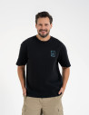 T-shirt męski luźny bawełniany z minimalistycznym nadrukiem CZARNY
