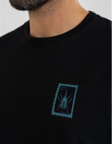 T-shirty basic - T-shirt męski luźny bawełniany z minimalistycznym nadrukiem CZARNY - produkt 4