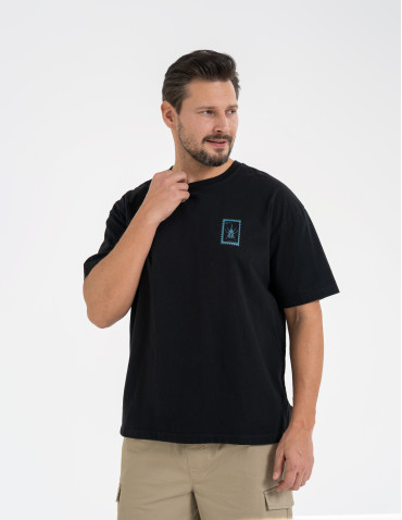 T-shirty basic - T-shirt męski luźny bawełniany z minimalistycznym nadrukiem CZARNY - produkt 5