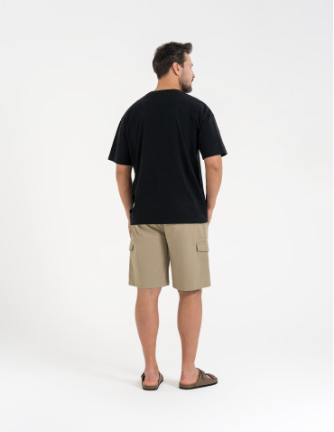 T-shirty basic - T-shirt męski luźny bawełniany z minimalistycznym nadrukiem CZARNY - produkt 8