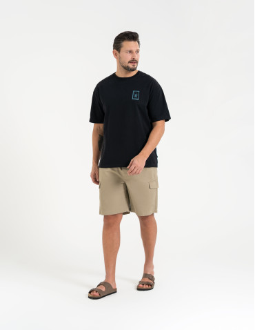 T-shirty basic - T-shirt męski luźny bawełniany z minimalistycznym nadrukiem CZARNY - produkt 6