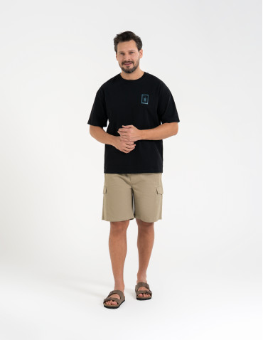 T-shirty basic - T-shirt męski luźny bawełniany z minimalistycznym nadrukiem CZARNY - produkt 7