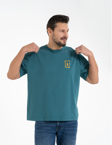 T-shirty basic - T-shirt męski luźny bawełniany z minimalistycznym nadrukiem NIEBIESKI - produkt 7