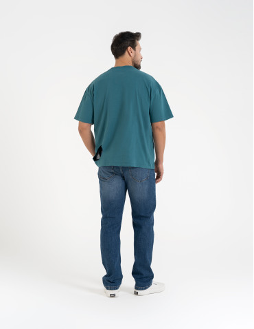 T-shirty basic - T-shirt męski luźny bawełniany z minimalistycznym nadrukiem NIEBIESKI - produkt 9