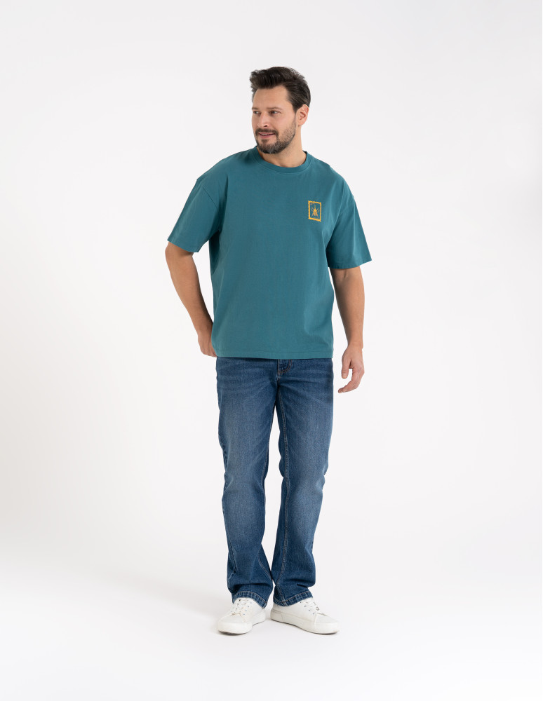 T-shirty basic - T-shirt męski luźny bawełniany z minimalistycznym nadrukiem NIEBIESKI - produkt moraj.pl 8