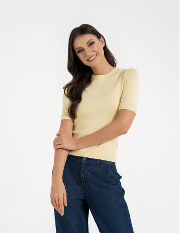 Swetry i kardigany - Sweter damski z krótkim rękawem z wiskozą ŻÓŁTY - produkt 4