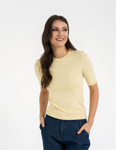 Swetry i kardigany - Sweter damski z krótkim rękawem z wiskozą ŻÓŁTY - produkt 5