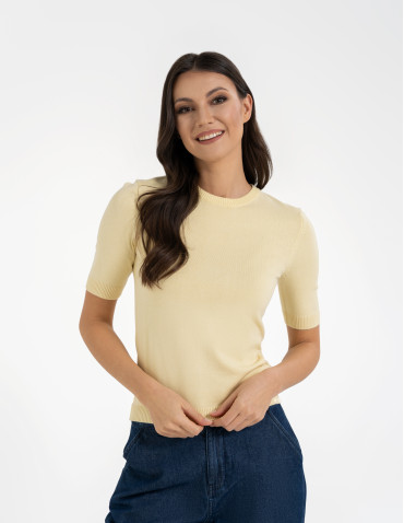 Swetry i kardigany - Sweter damski z krótkim rękawem z wiskozą ŻÓŁTY - produkt 6