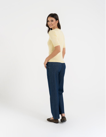 Swetry i kardigany - Sweter damski z krótkim rękawem z wiskozą ŻÓŁTY - produkt 7