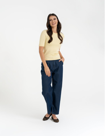 Swetry i kardigany - Sweter damski z krótkim rękawem z wiskozą ŻÓŁTY - produkt 9