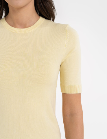 Swetry i kardigany - Sweter damski z krótkim rękawem z wiskozą ŻÓŁTY - produkt 10